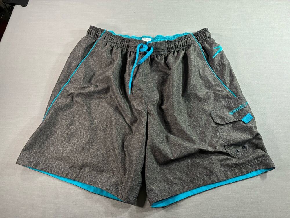 Speedo Men’s Swim Trunks XL Teal Gray Lined Board Shorts Beach Pool Athletic